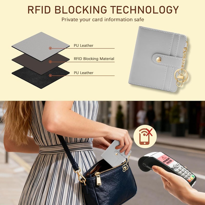 Jogjam Grey Rfid Ladies Wallet, Small Slim Thin Compact Credit Card Women Wallet, PU Leather Bifold Cash Zipper Coin Pocket ID Window for Female - Image 3